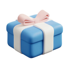 Wall Mural - blue gift box with white ribbon 3d render icon isolated on transparent background cutout