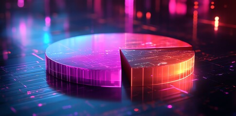 Poster - A futuristic pie chart with glowing neon colors and a reflective surface in a dark background.