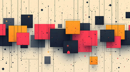 Wall Mural - Abstract geometric design with colorful squares and lines on a light background.