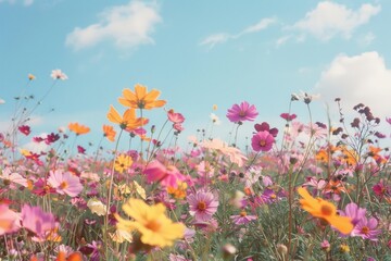 Wall Mural - Colorful flower field backgrounds landscape grassland.