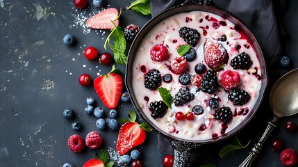 Wall Mural - Making a sugary treat in a pan with juicy berries