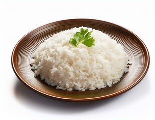 Rice on plate isolated on white background