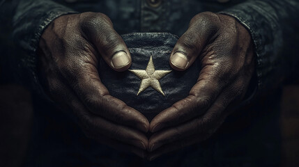 A man's hands cradling a single star.