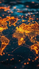 Leinwandbilder - A glowing map of the world with a focus on Europe, highlighting the interconnectedness of the continents.