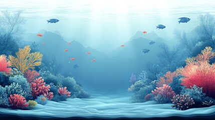 Vector design of a serene underwater scene with fish coral and marine plants using smooth gradients and soft lines to create a tranquil aquatic atmosphere