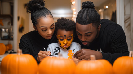 a family doing their Halloween make up