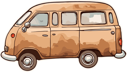 Isolated cute retro van in watercolor style drawing sticker illustration svg, cute clipart for vehicle, campervan, transportation, car, automobile, travel, vacation, painting, children book, vintage