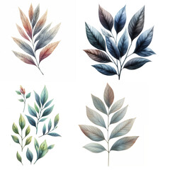 Poster - Cute cartoon set of leaves on white background.AI