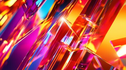 Leinwandbilder - Close-up of an abstract background with a burst of bright, neon colors and geometric patterns, creating an energetic and contemporary visual effect.