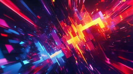 Leinwandbilder - Close-up of an abstract background with a burst of bright, neon colors and geometric patterns, creating an energetic and contemporary visual effect.