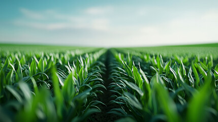 Lush green fields with vibrant crops stretch into horizon, showcasing beauty of organic farming. serene landscape evokes sense of tranquility and abundance