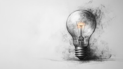 Poster - Sketch of a light bulb with glowing filament on textured background, creativity and inspiration concept