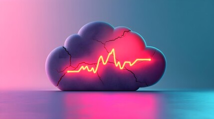 Poster - Neon Heartbeat Cloud Computing Abstract 3D Render