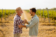 © BGStock72 - Heartfelt conversation between two generations in a sunlit vineyard during late afternoon harvest season