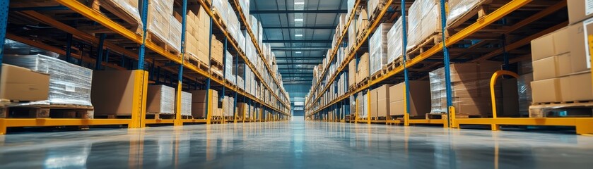 Wall Mural - Warehouse Interior With Cardboard Boxes On Pallets