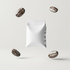 Transparent coffee bag with bean mockup