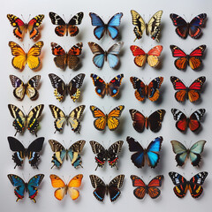 Wall Mural - Butterfly photoset of colourful bugs,realistic butterflyes