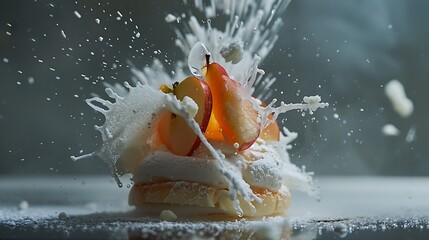 Wall Mural - Meringue with apple floating in an icy explosion atop