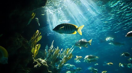 Wall Mural - Sunlight Illuminates Underwater World