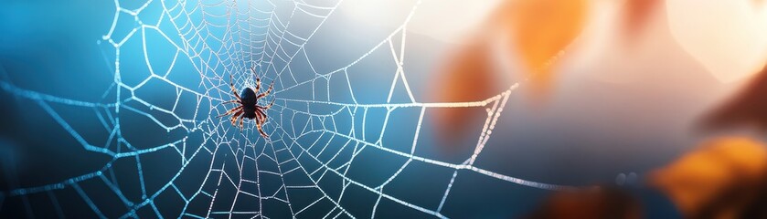 A close-up of a delicate spider web glistening in soft light, showcasing nature's intricate design and beauty.