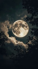 full moon in the cloudy night sky vertical smartphone screen wallpaper