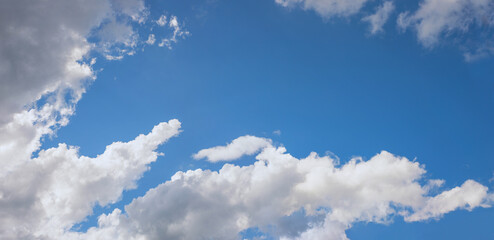 Wall Mural - white cumulus clouds at the sunny sky, with a blue copy space
