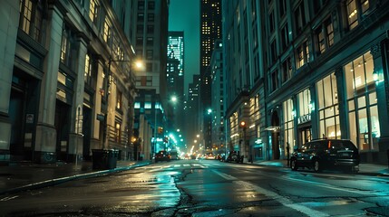 Canvas Print - Midnight in the banking district of the city