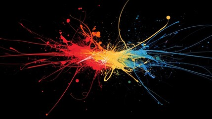 Poster - Vibrant paint splashes in red, yellow, and blue creating abstract artwork