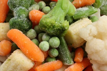 Poster - Mix of different frozen vegetables as background, top view