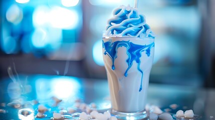 Wall Mural - Milkshake with silky blue customers in an open glass