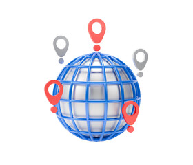 3d icon world globe with gps points to location