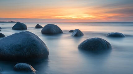 Canvas Print - Stones in Calm Water at Sunset