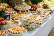 © At My Hat - A large buffet table with a variety of food. This image shows a perfect spread for a wedding or other special event.