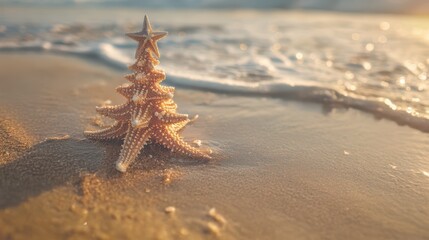 Wall Mural - Christmas tree on a sandy beach. Summer Xmas holidays on a tropical island