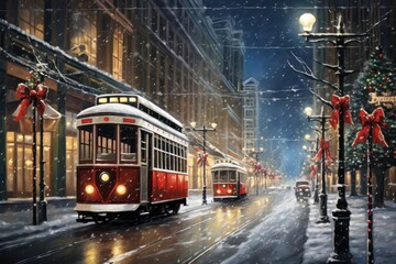 Poster - Christmas city outdoors vehicle snowing.