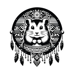 Hamster in bohemian black and white silhouette illustration -