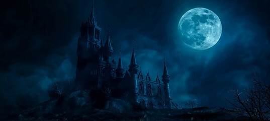 Wall Mural - The Night scene with moon, Halloween background, game background, Illustration