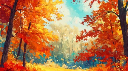 Wall Mural - Fall's Enchanting Canvas: A Palette of Brilliant Leaves