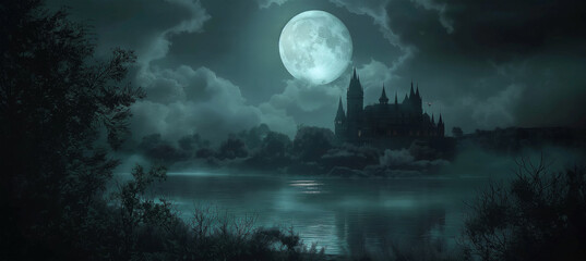 Wall Mural - The Night scene with moon, Halloween background, game background, Illustration