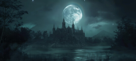 Wall Mural - The Night scene with moon, Halloween background, game background, Illustration