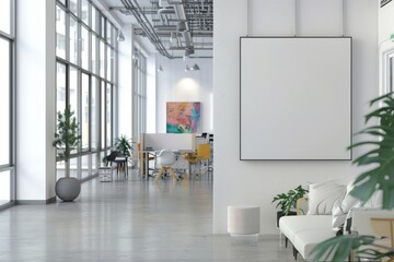 Modern Office Interior With Blank Wall and Large Window