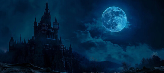 Wall Mural - The Night scene with moon, Halloween background, game background, Illustration