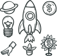Wall Mural - startup business doodle icon set investment growth innovation success hand drawn sketch vector illus