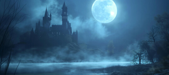 Wall Mural - The Night scene with moon, Halloween background, game background, Illustration