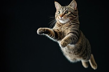 Wall Mural - Cat jumps full length, looking at camera, not looking at camera