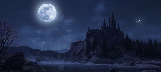 Wall Mural - The Night scene with moon, Halloween background, game background, Illustration