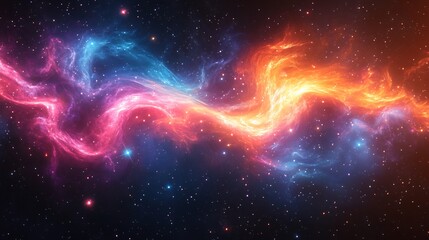 Wall Mural - vector design of an abstract galaxy with swirling stars and nebulae in bright neon colors creating a