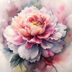 Delicate Pink Peony Watercolor Illustration with Soft Floral Details, Elegant Flower Art for Home and Garden Decor
