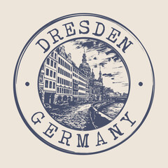 Poster - Dresden, Germany Stamp City Postmark. Silhouette Postal Passport. Round Vector Icon. Vintage Postage Design