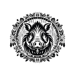 Wall Mural - Wart hog in bohemian black and white silhouette illustration -